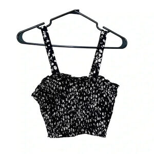 Japna elastic band tank top, black with white  flowers